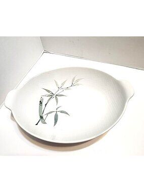 Vintage BAMBOO Hand Painted Textured White Serving Platter Japan Asian Floral